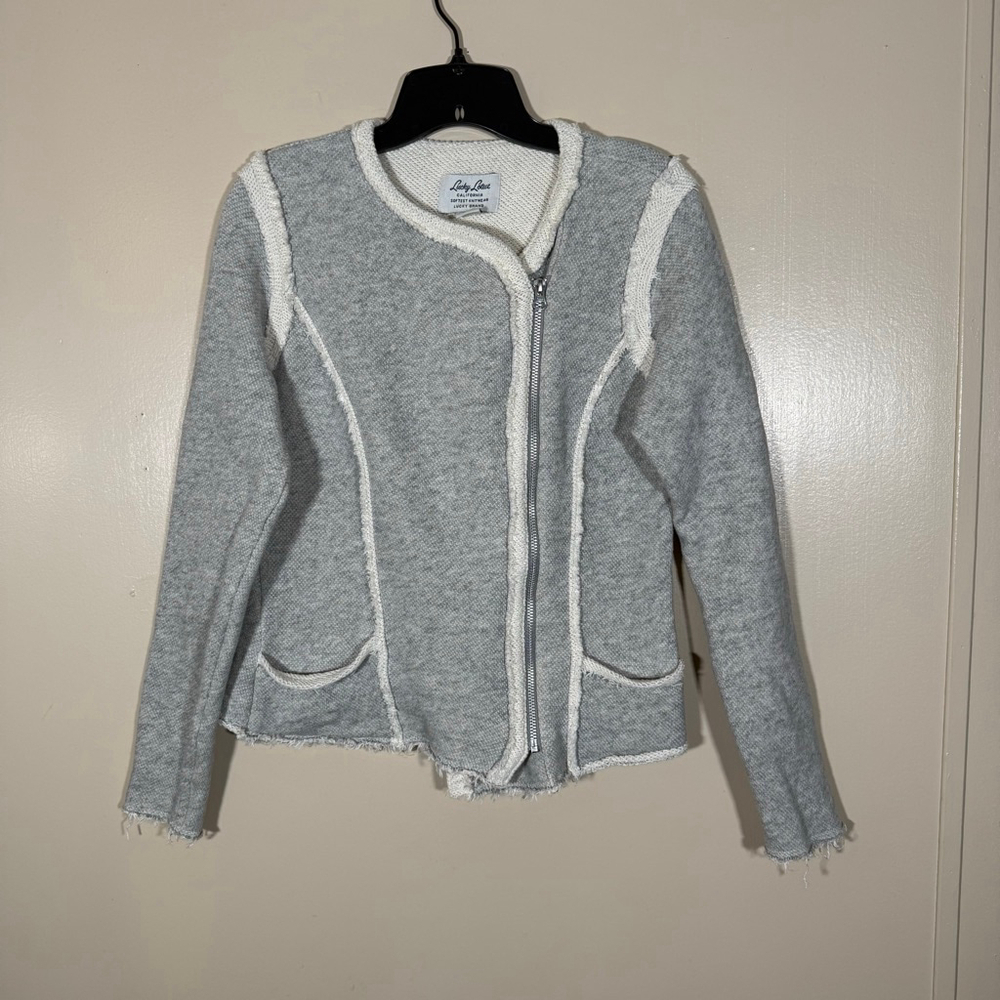 Lucky Brand Lucky Lotus gray raw hem asymmetrical zipper Moto jacket Large